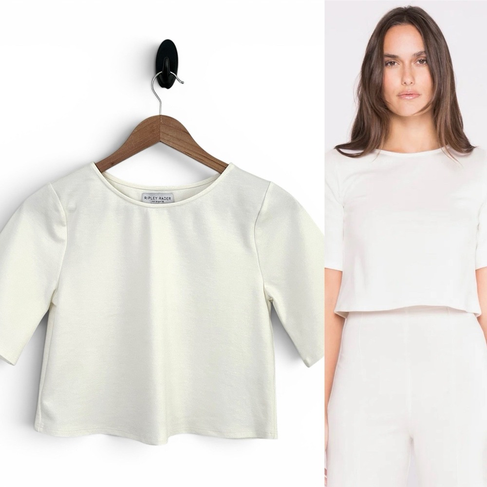 Ripley Rader Women's Size 2 Small Off-White Ponte Short Sleeve Viscose Top NWOT